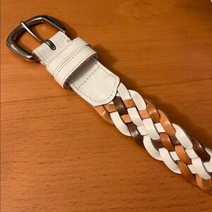 White and Brown Braided Leather Belt